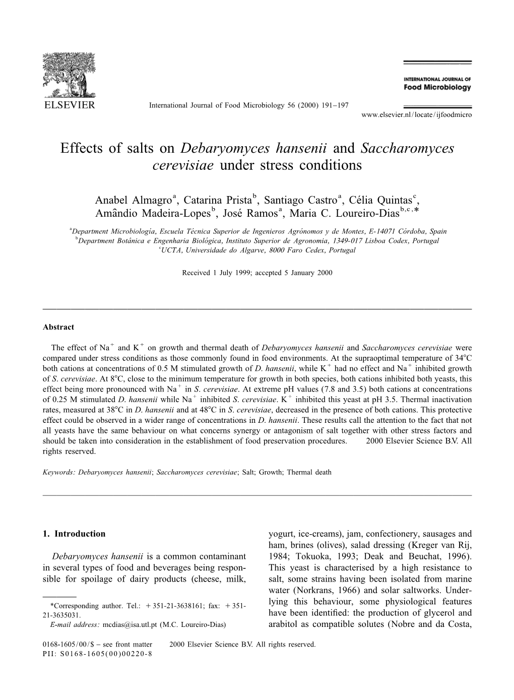 Effects of Salts on Debaryomyces Hansenii and Saccharomyces Cerevisiae Under Stress Conditions