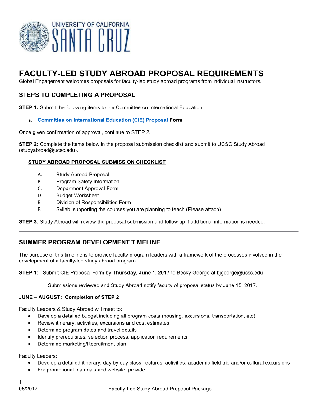 Faculty-Led Study Abroad Proposal Requirements