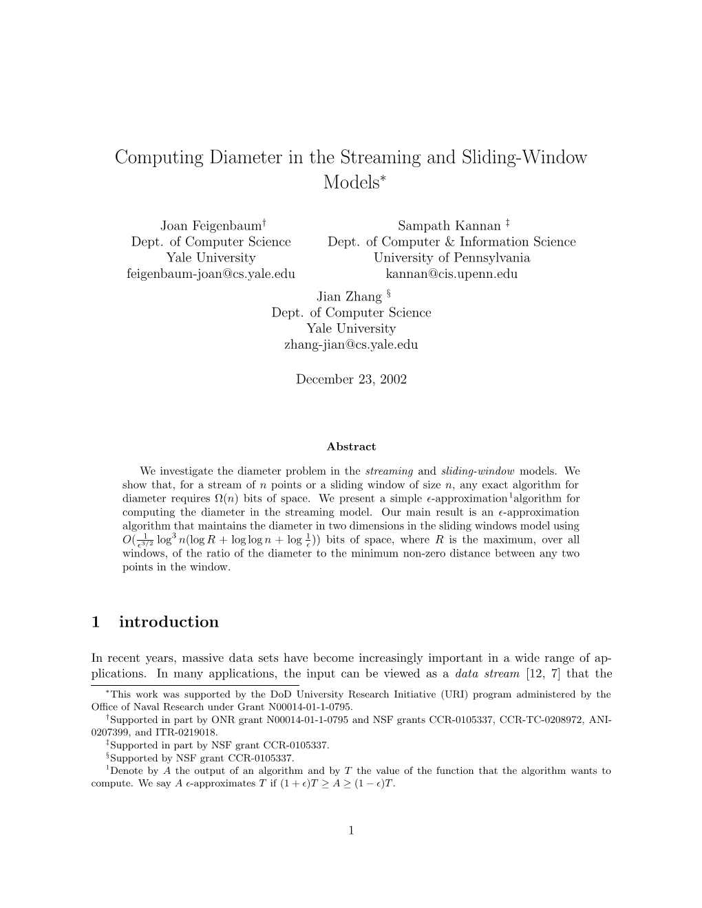 Computing Diameter in the Streaming and Sliding-Window Models∗