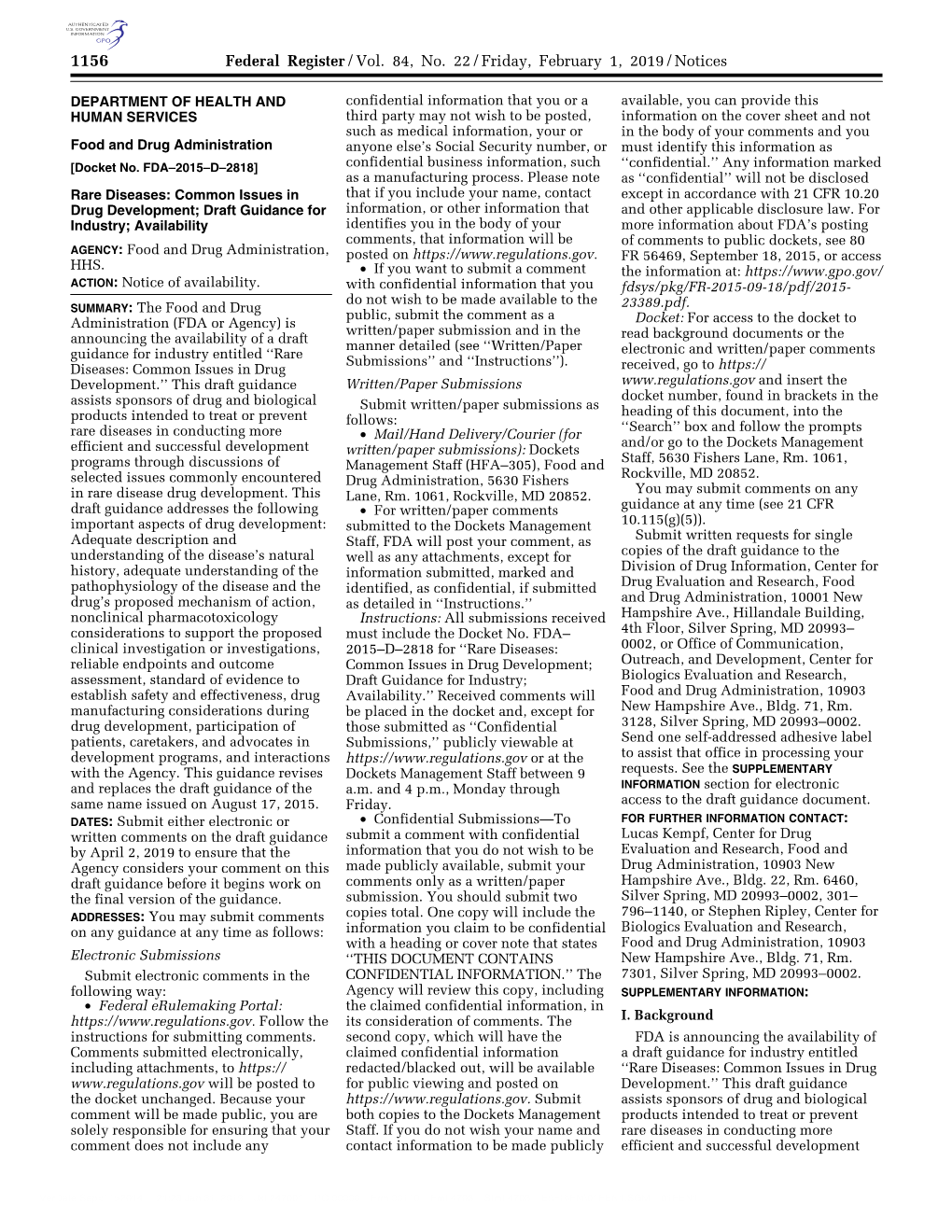 Federal Register/Vol. 84, No. 22/Friday, February 1, 2019/Notices