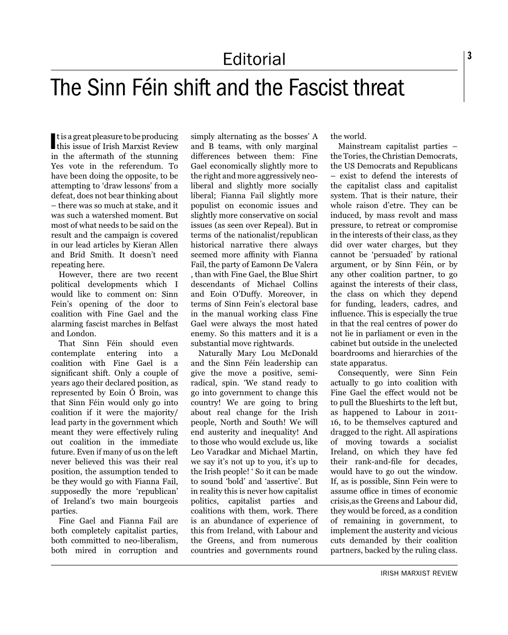 The Sinn Féin Shift and the Fascist Threat