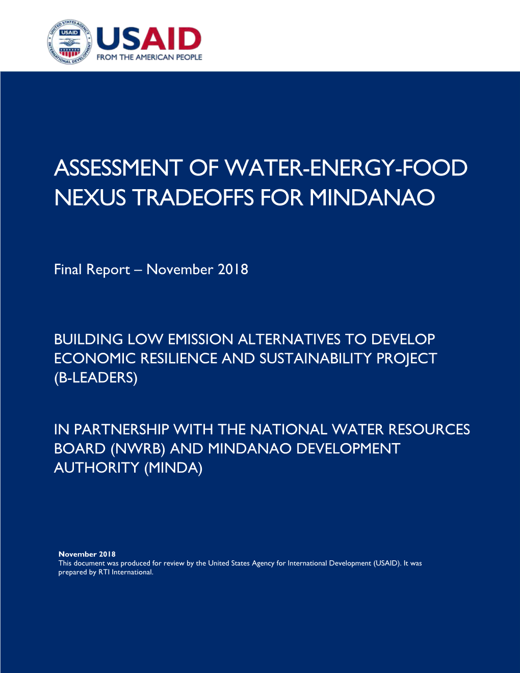 Assessment of Water-Energy-Food Nexus Tradeoffs for Mindanao