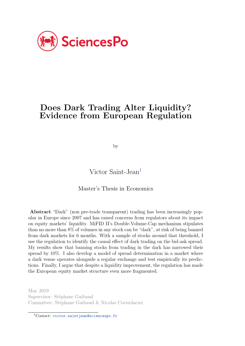 Does Dark Trading Alter Liquidity? Evidence from European Regulation