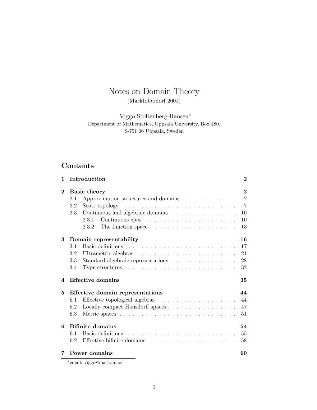 Notes on Domain Theory (Marktoberdorf 2001)