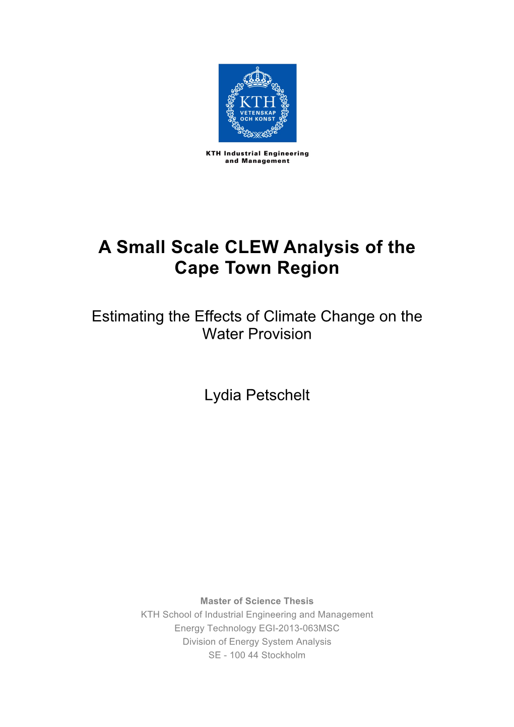 A Small Scale CLEW Analysis of the Cape Town Region