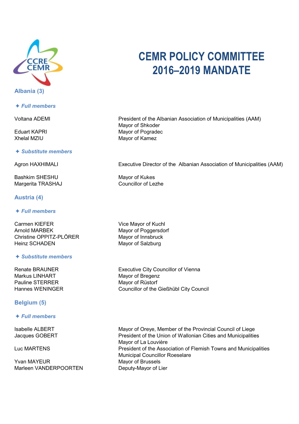 Cemr Policy Committee 2016–2019 Mandate