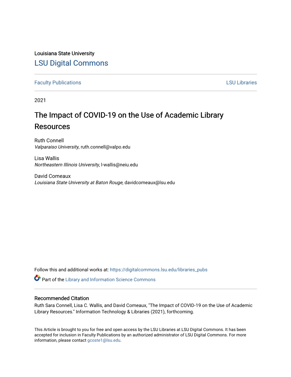 The Impact of COVID-19 on the Use of Academic Library Resources