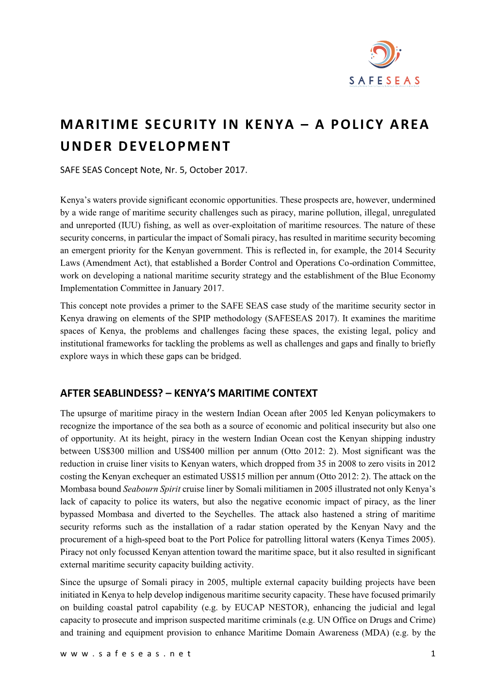 Maritime Security in Kenya – a Policy Area Under Development