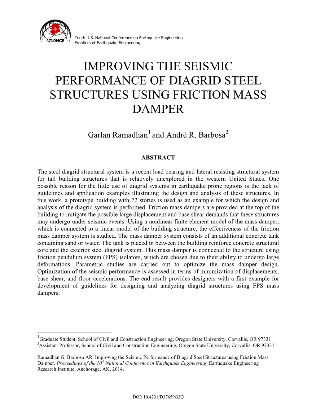 Improving the Seismic Performance of Diagrid Steel Structures Using Friction Mass Damper