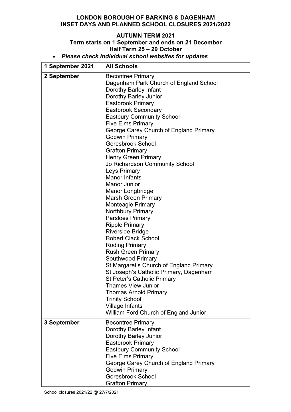 INSET List 2021-22