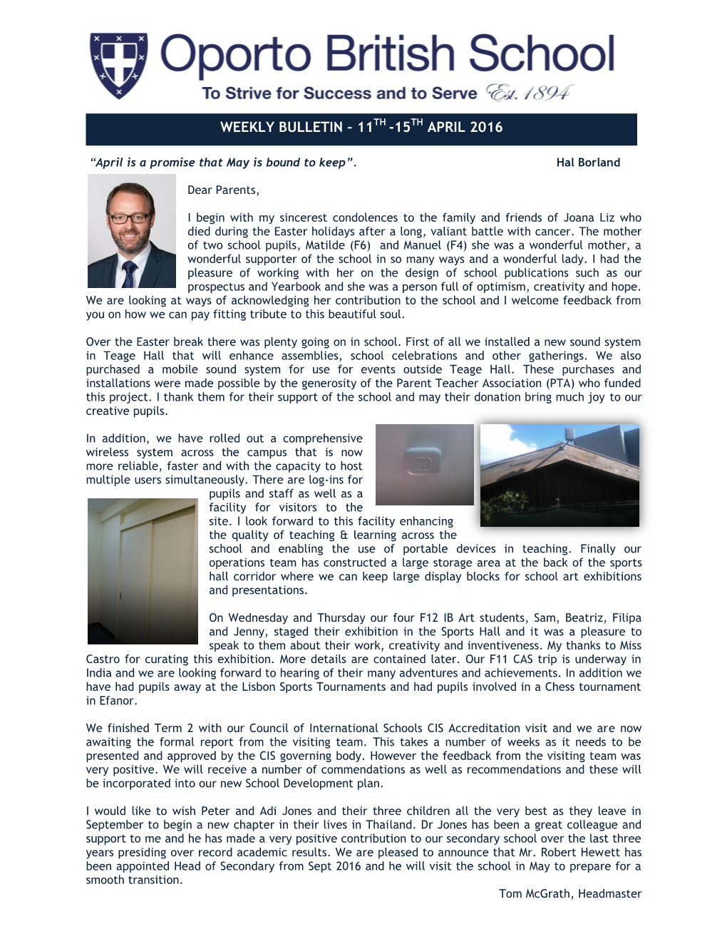 Weekly Bulletin – 11Th -15Th April 2016