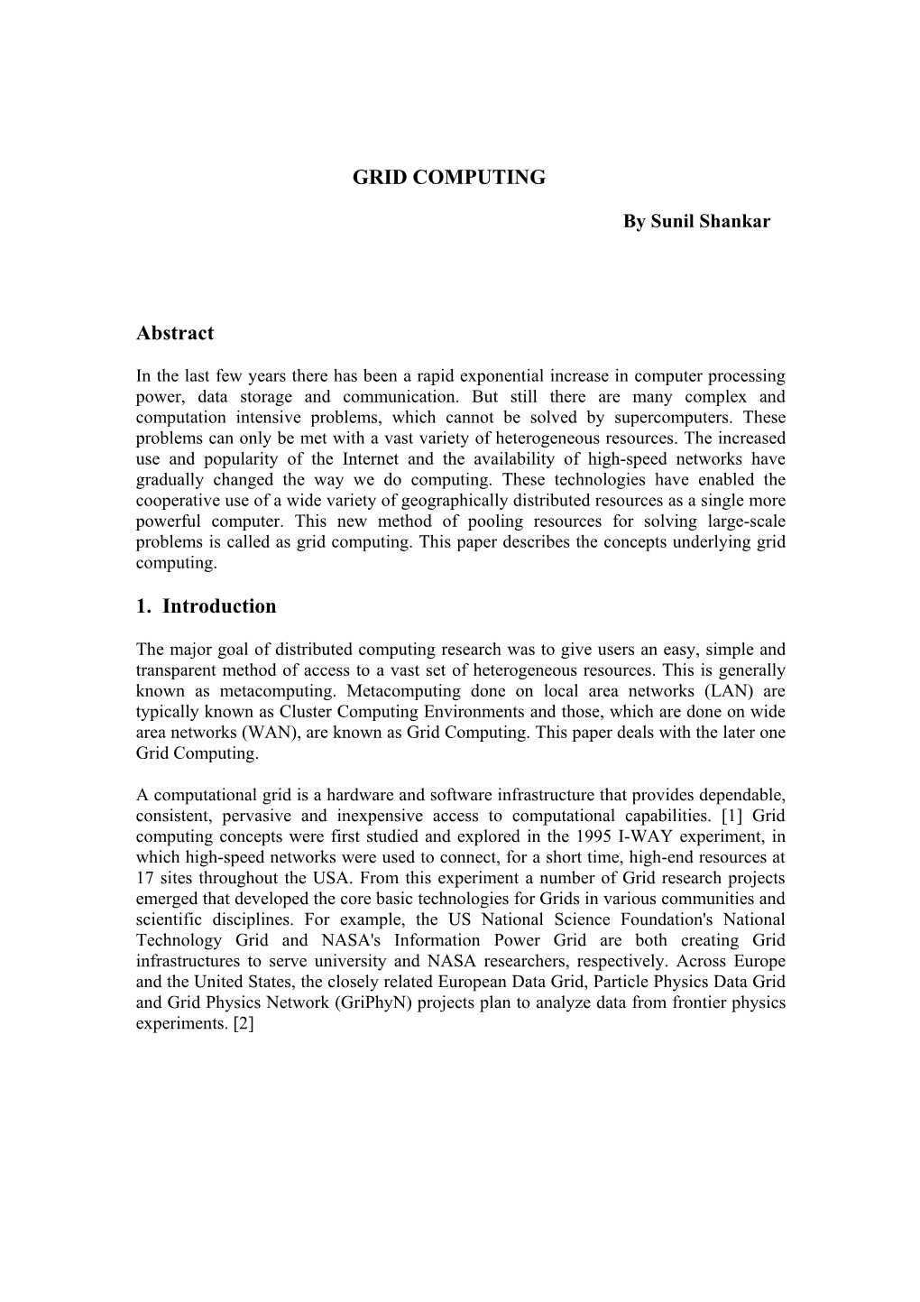 GRID COMPUTING Abstract 1. Introduction