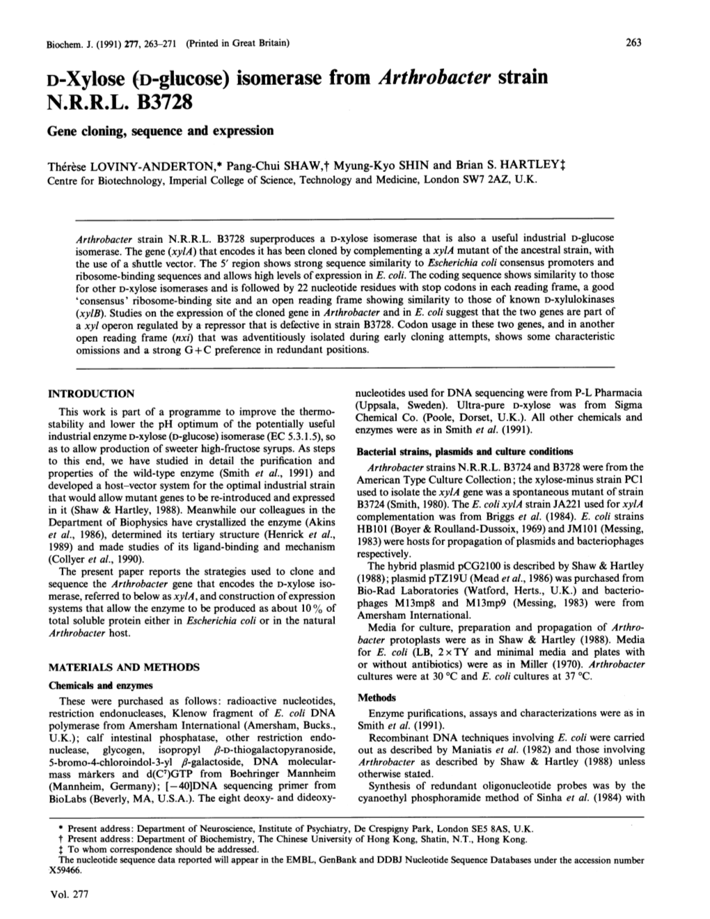 D-Xylose (D-Glucose) Isomerase from Arthrobacter Strain N.R.R.L