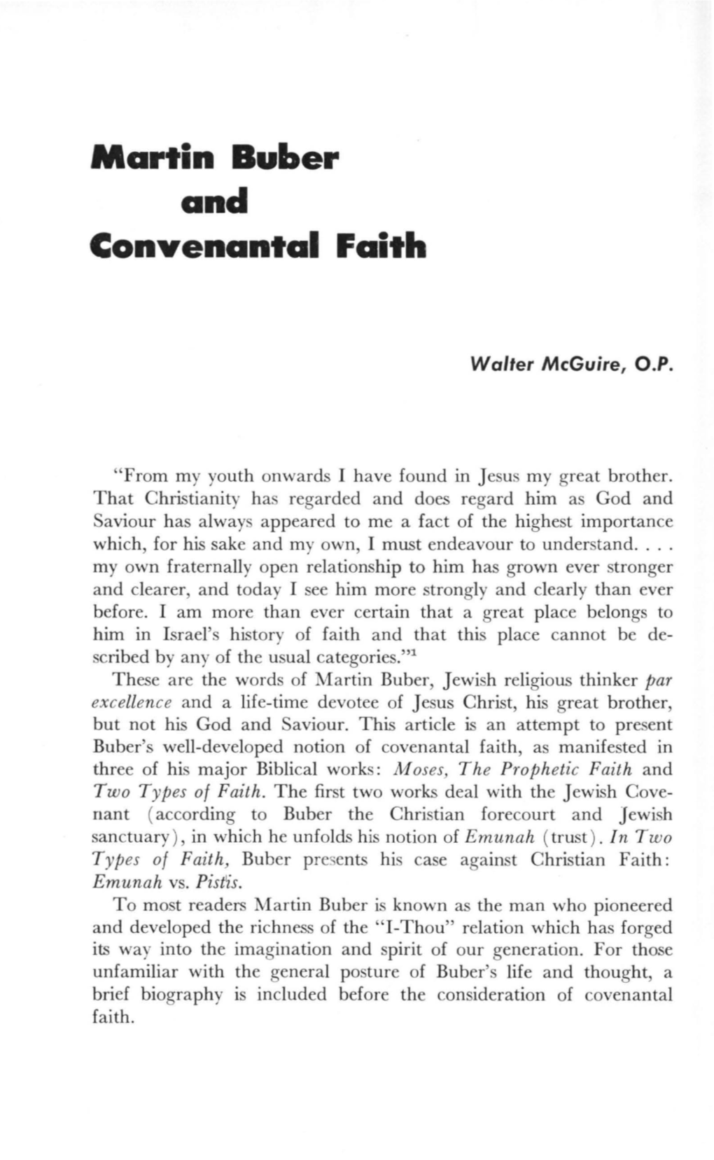 Martin Buber and Convenantal Faith