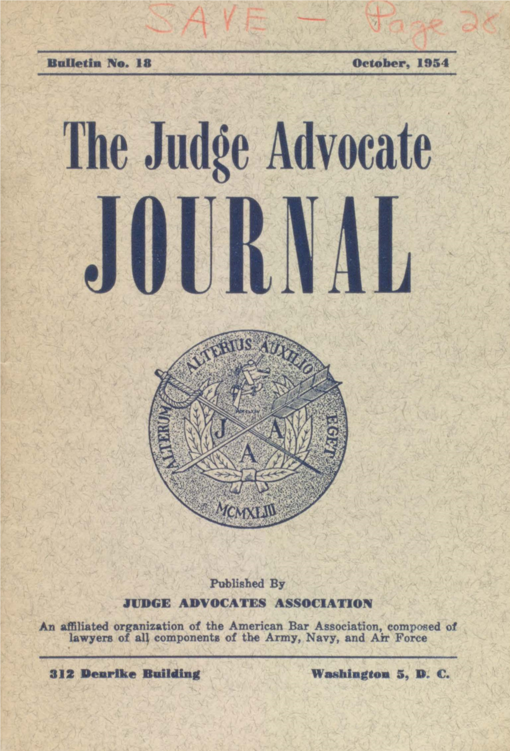 The Judge Advocate Journal, Bulletin No. 18, October, 1954