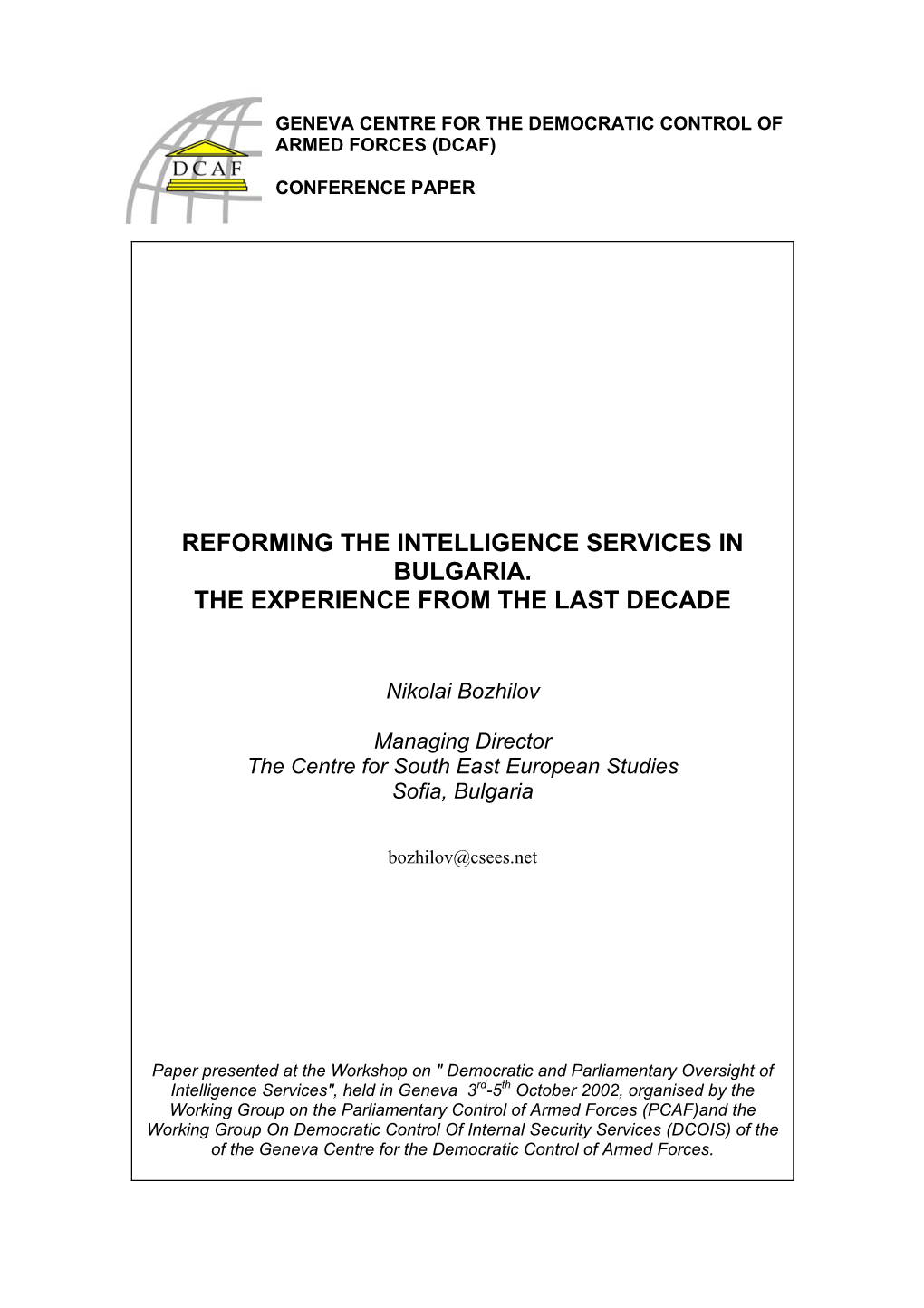 Reforming the Intelligence Services in Bulgaria