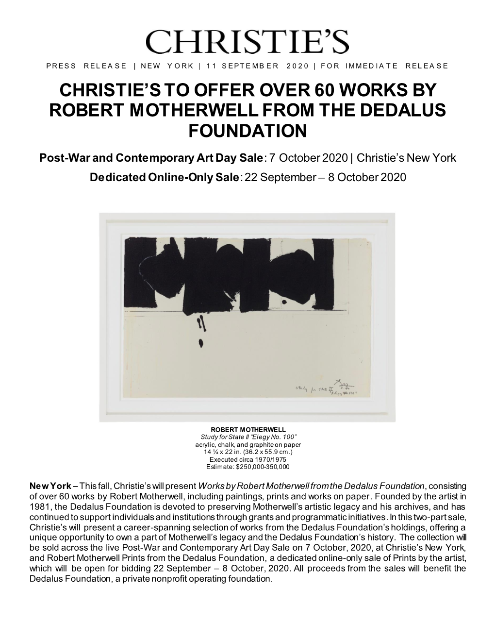 Christie's to Offer Over 60 Works by Robert