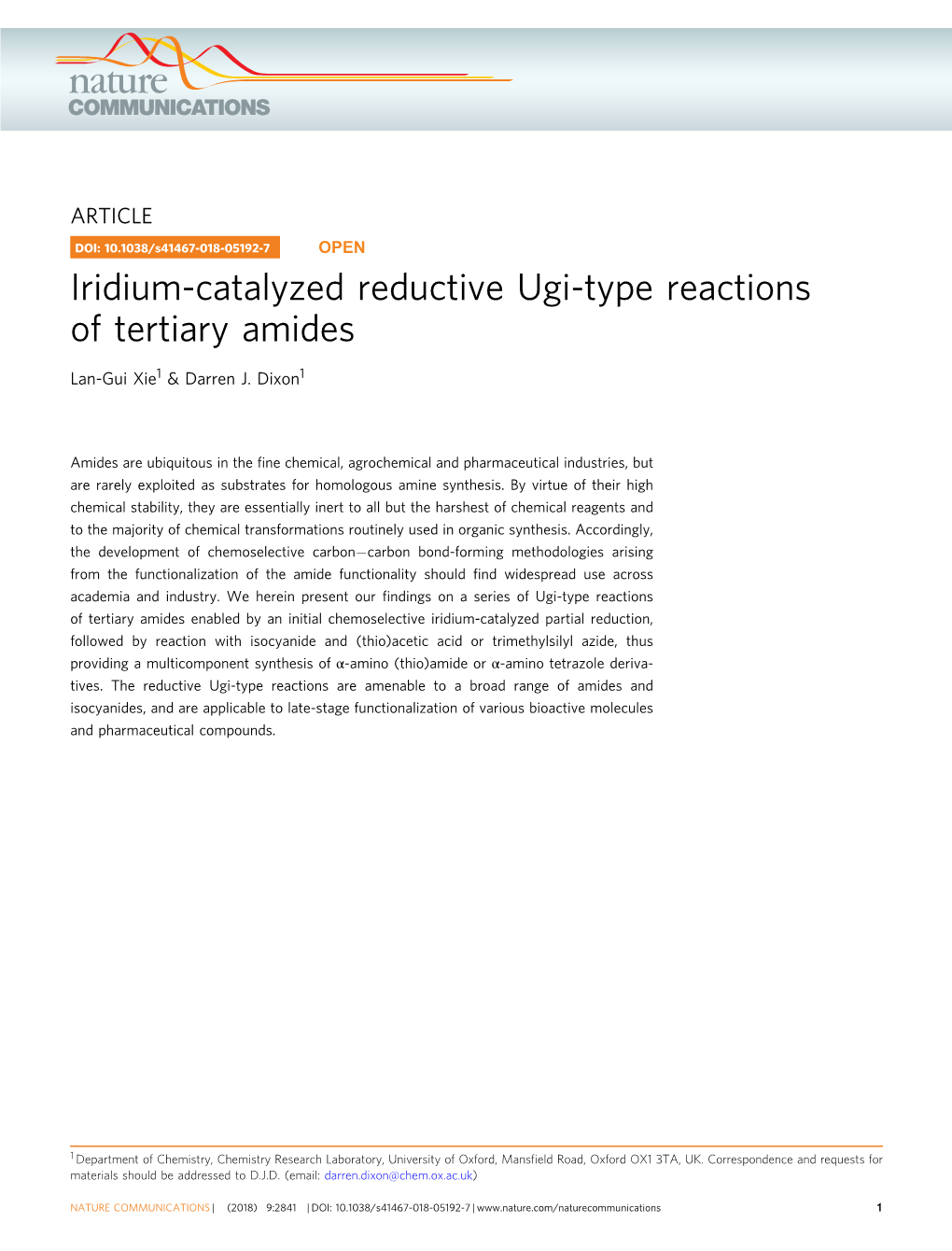 Iridium-Catalyzed Reductive Ugi-Type Reactions of Tertiary Amides