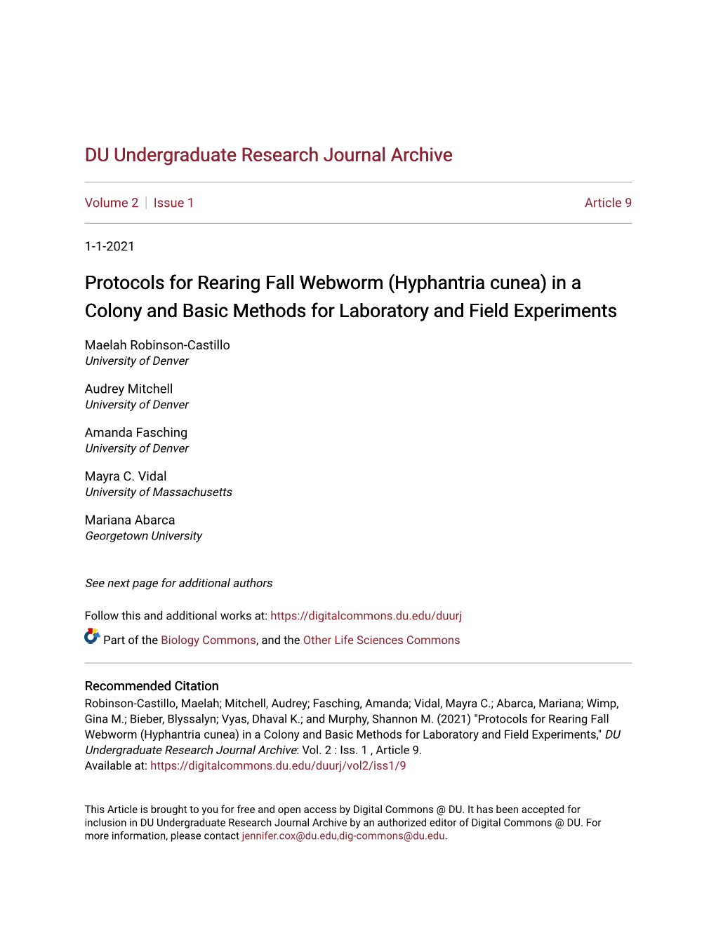 Protocols for Rearing Fall Webworm (Hyphantria Cunea) in a Colony and Basic Methods for Laboratory and Field Experiments