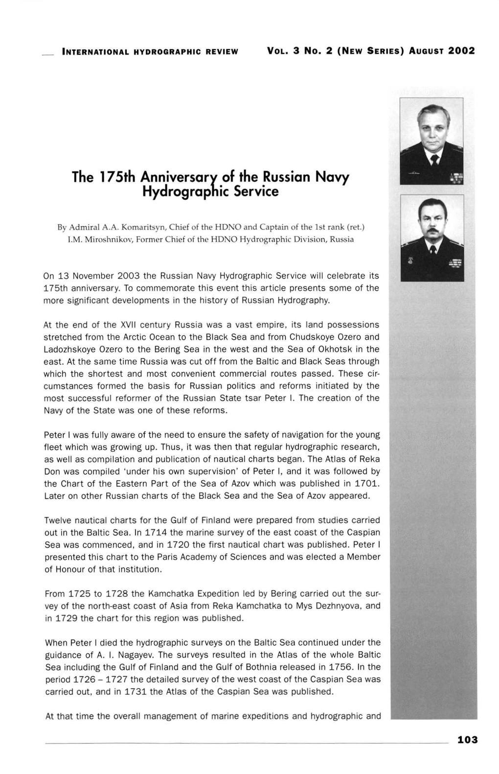 The 175Th Anniversary of the Russian Navy Hydrographic Service