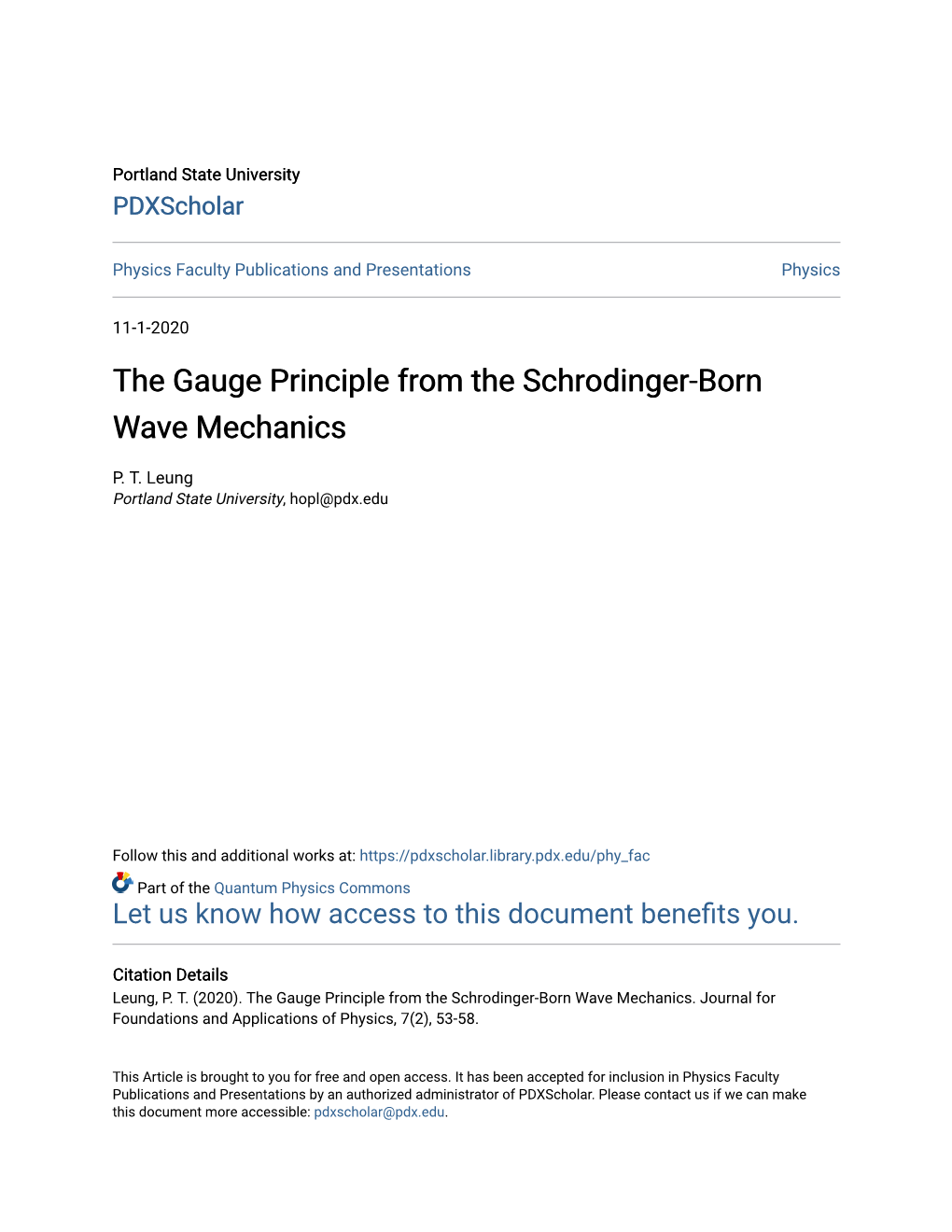The Gauge Principle from the Schrodinger-Born Wave Mechanics