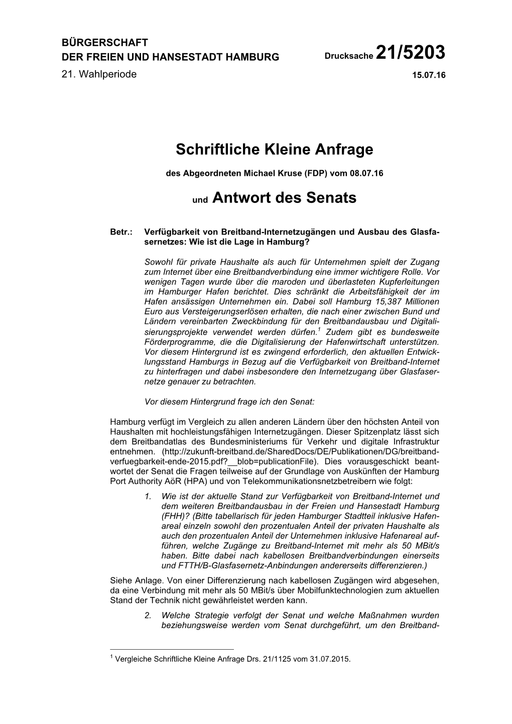 Schriftliche Kleine Anfrage Und Antwort Des Senats