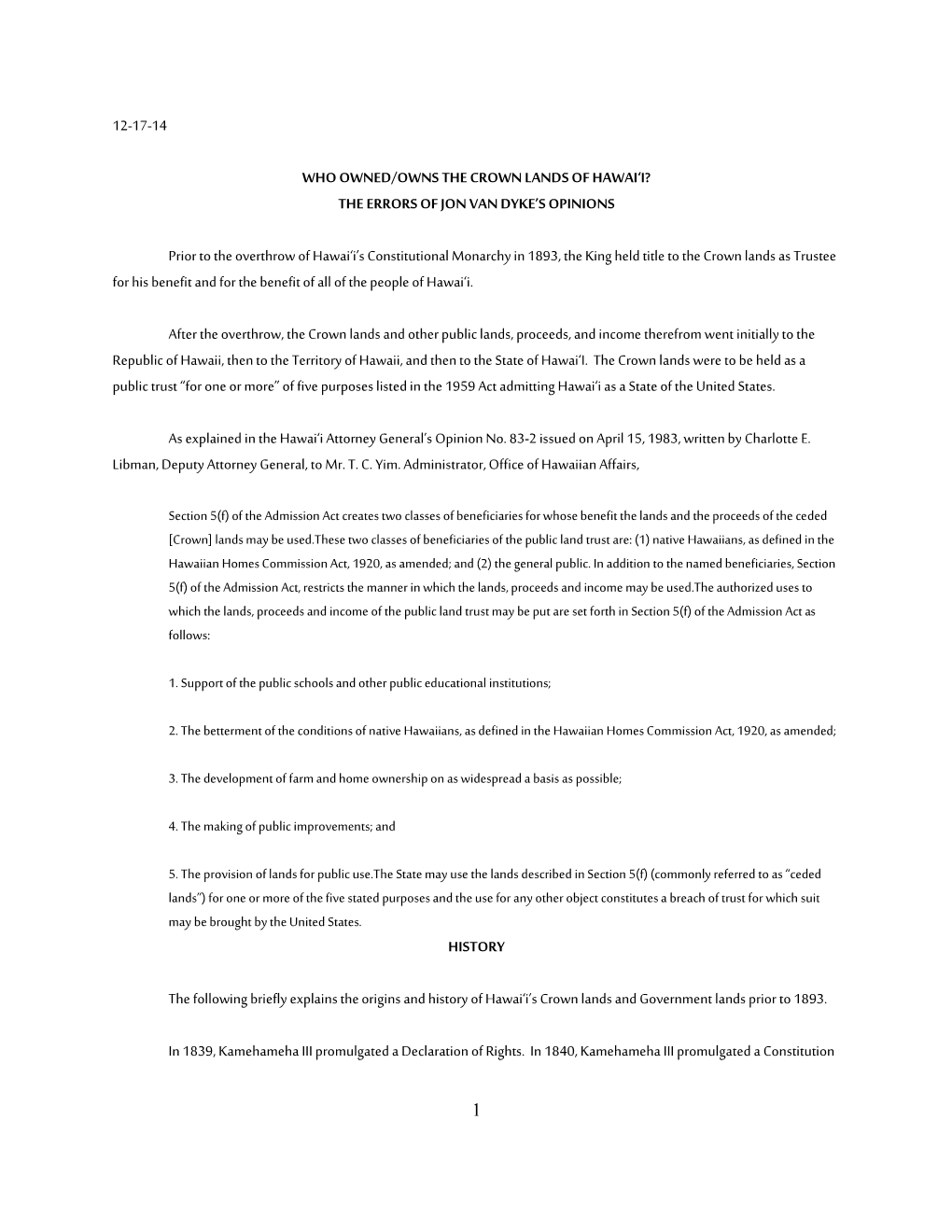 12-17-14 Who Owned/Owns the Crown Lands of Hawai'i