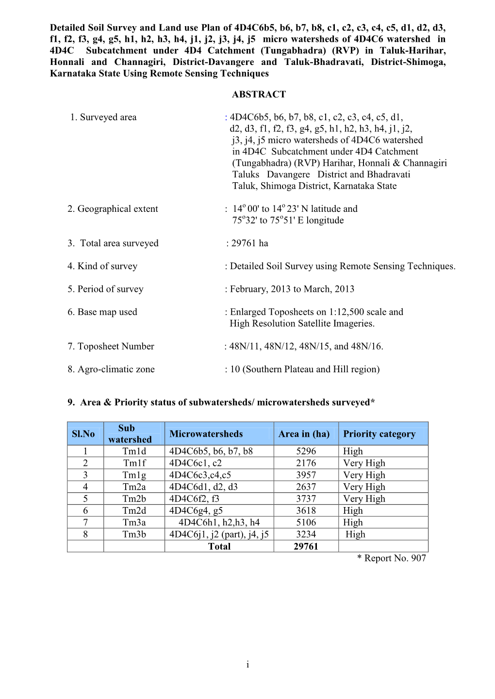 I Detailed Soil Survey and Land Use