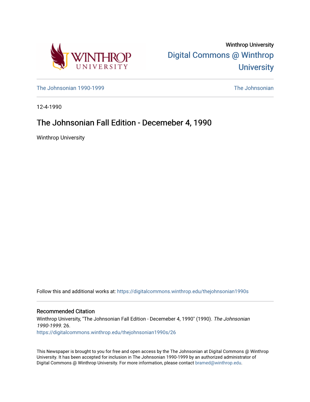 The Johnsonian Fall Edition - Decemeber 4, 1990