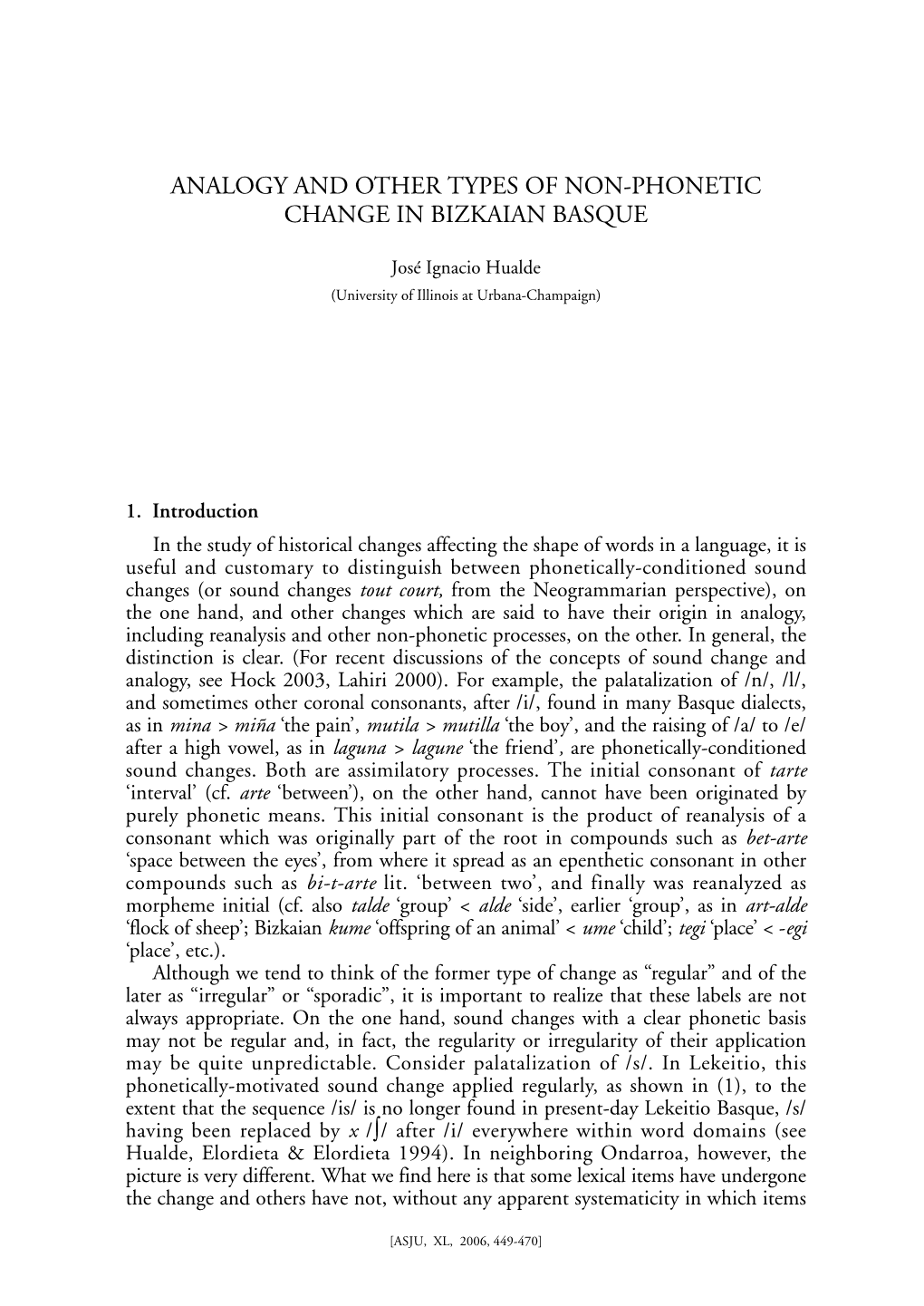 Analogy and Other Types of Non-Phonetic Change in Bizkaian Basque