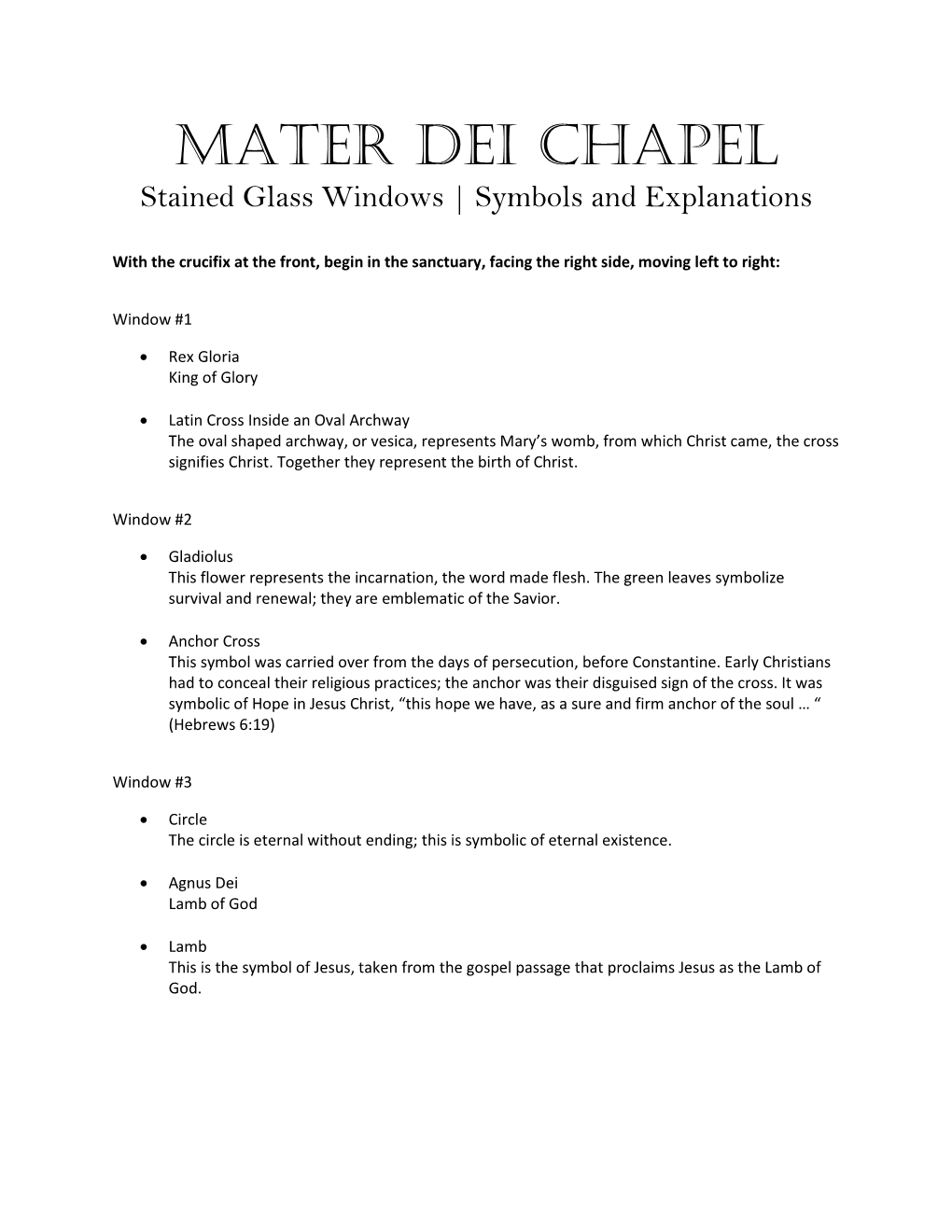 Mater Dei Chapel Stained Glass Windows | Symbols and Explanations