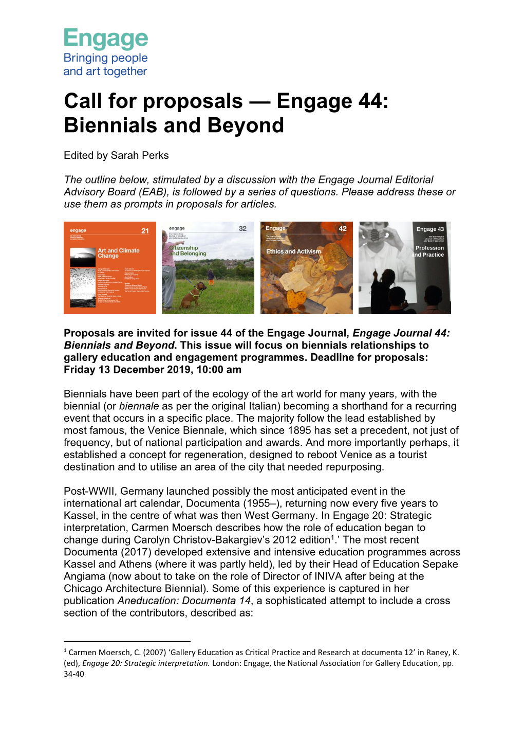 Call for Proposals — Engage 44: Biennials and Beyond