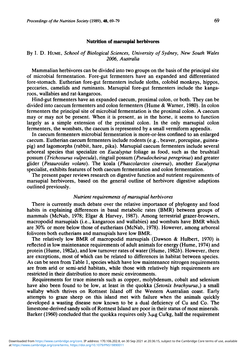 Nutrition of Marsupial Herbivores