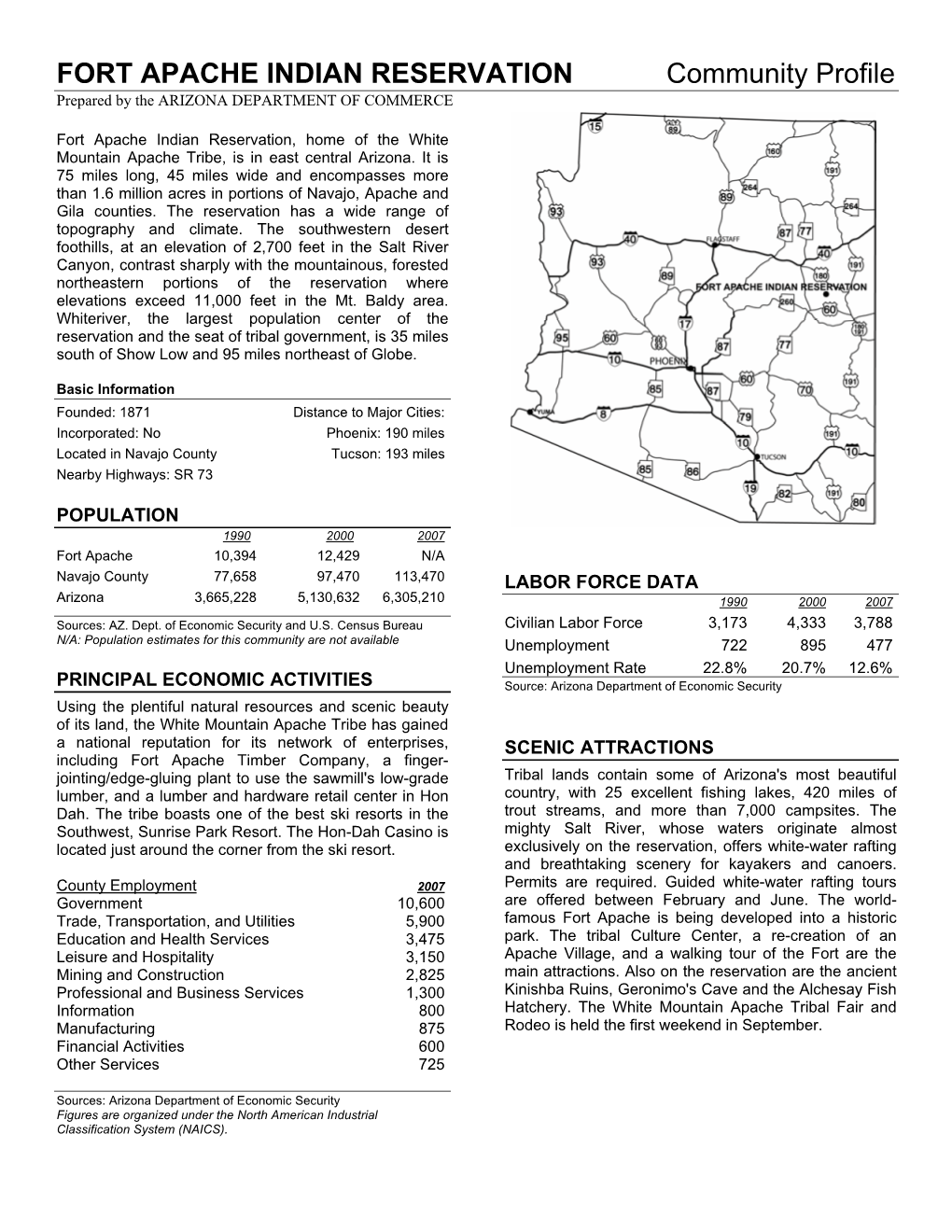 FORT APACHE INDIAN RESERVATION Community Profile Prepared by the ARIZONA DEPARTMENT of COMMERCE