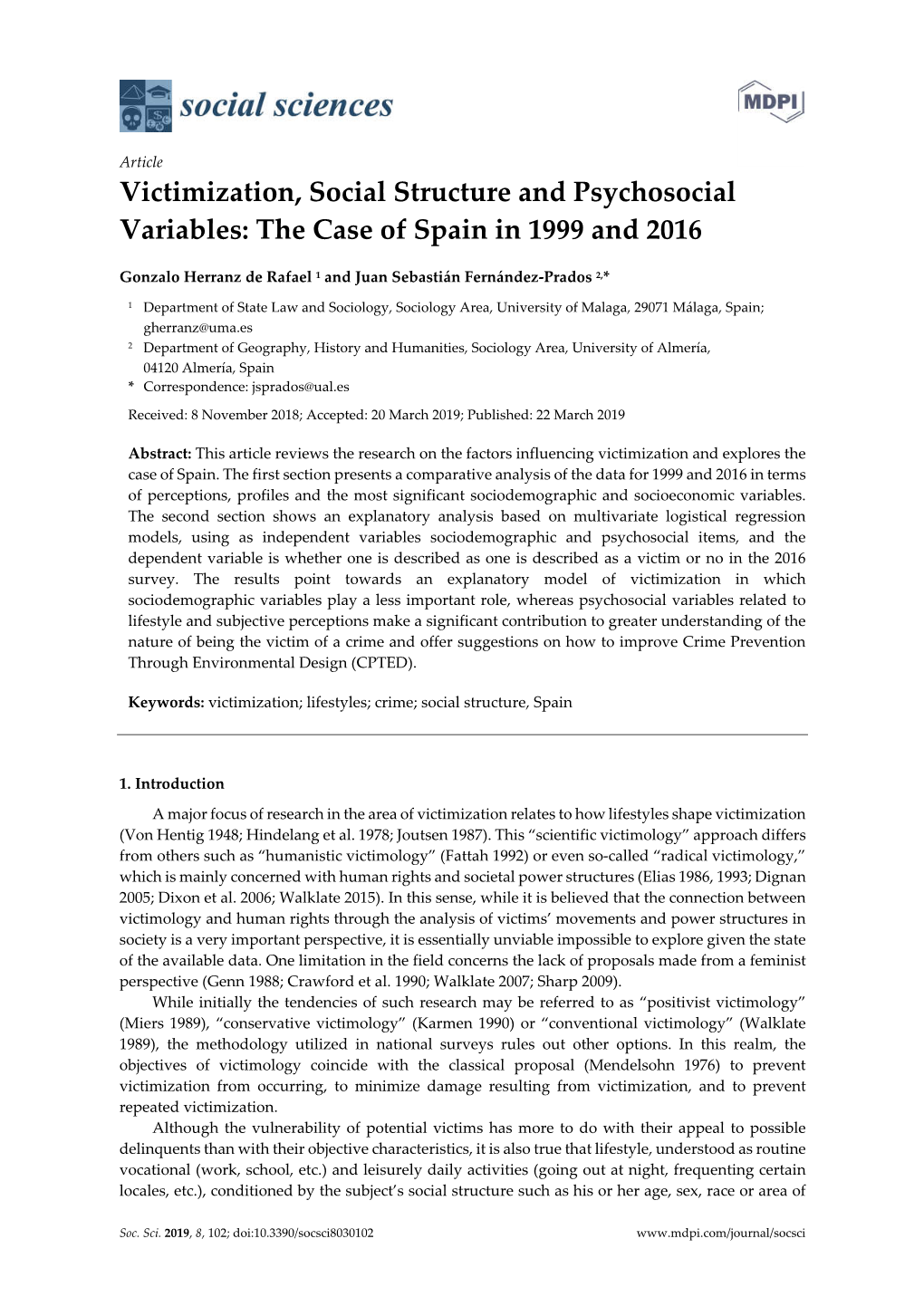 Victimization, Social Structure and Psychosocial Variables: the Case of Spain in 1999 and 2016