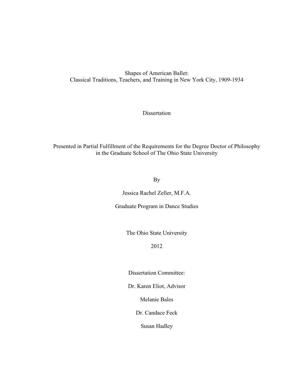 Shapes of American Ballet: Classical Traditions, Teachers, and Training in New York City, 1909-1934