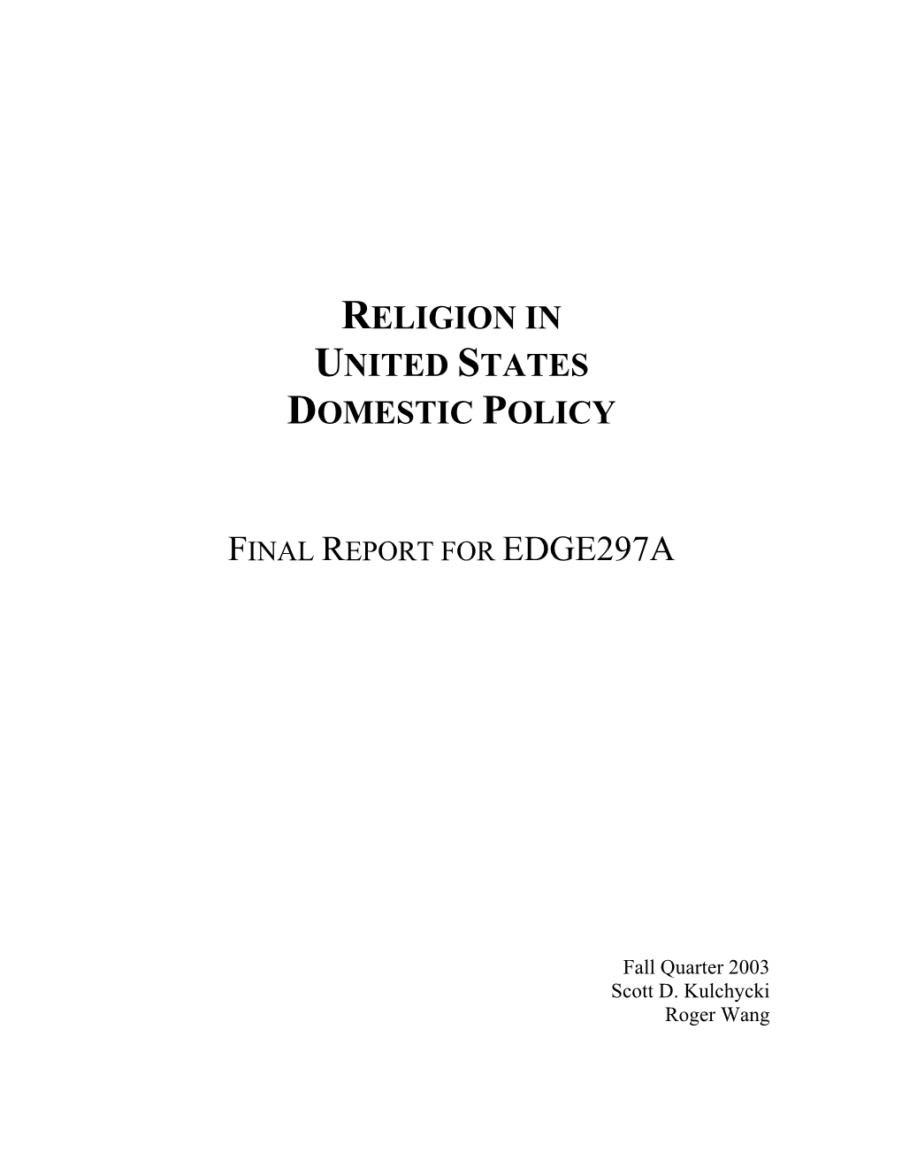 Religion in United States Domestic Policy