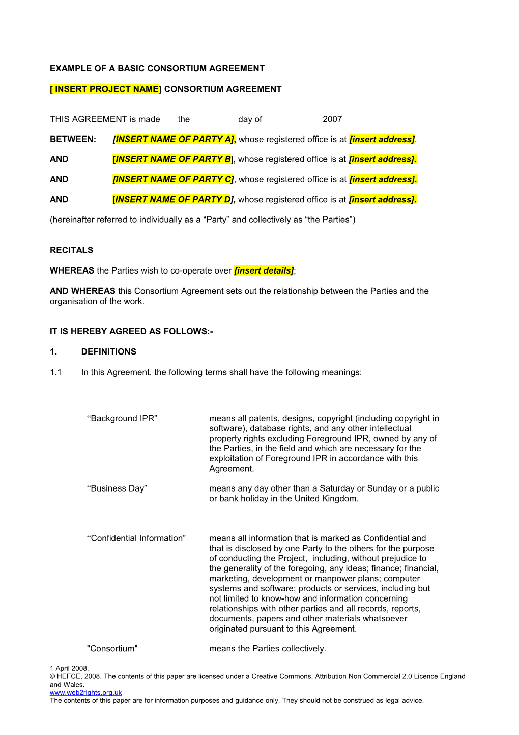 Example Of A Basic Consortium Agreement