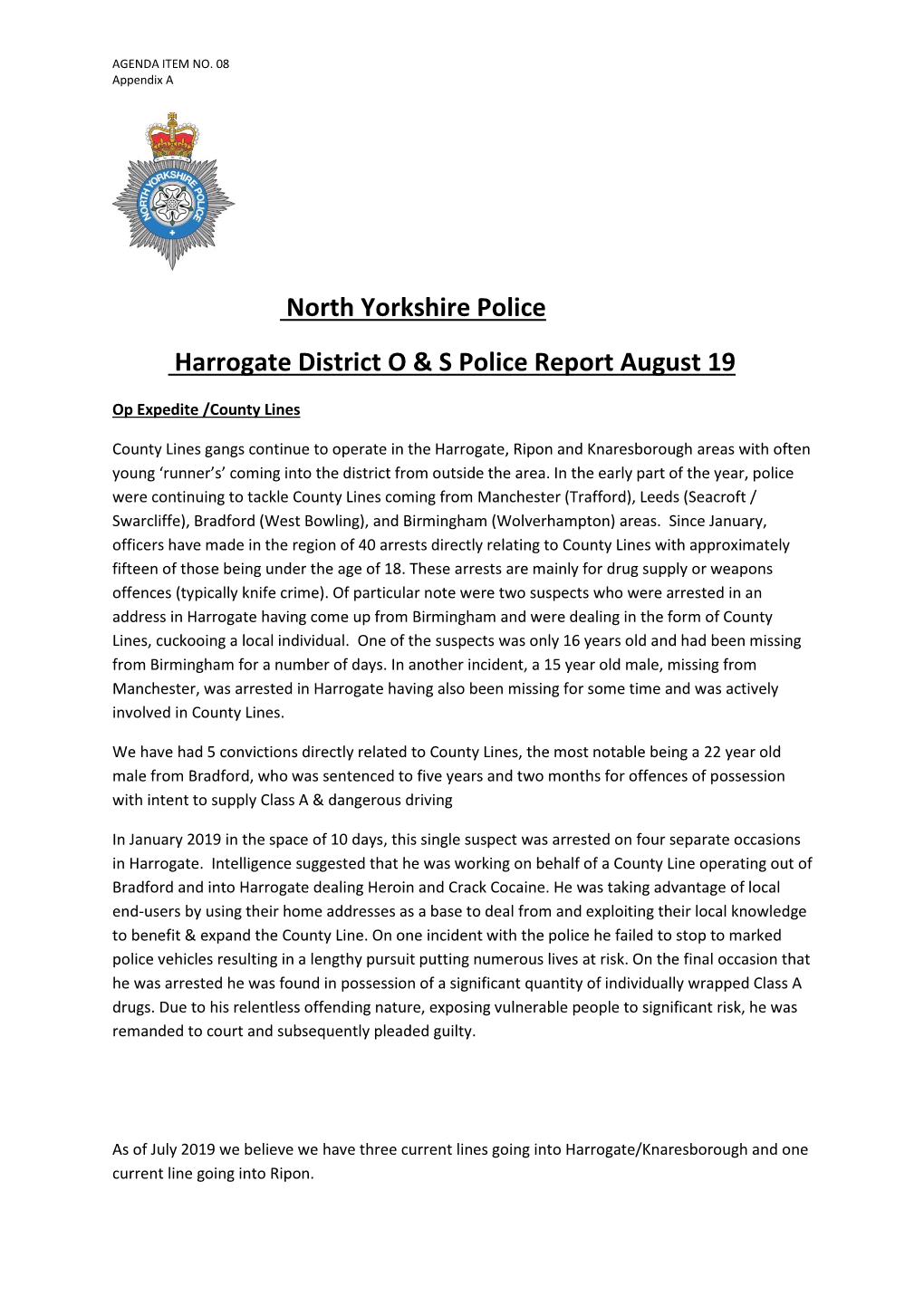 North Yorkshire Police Report