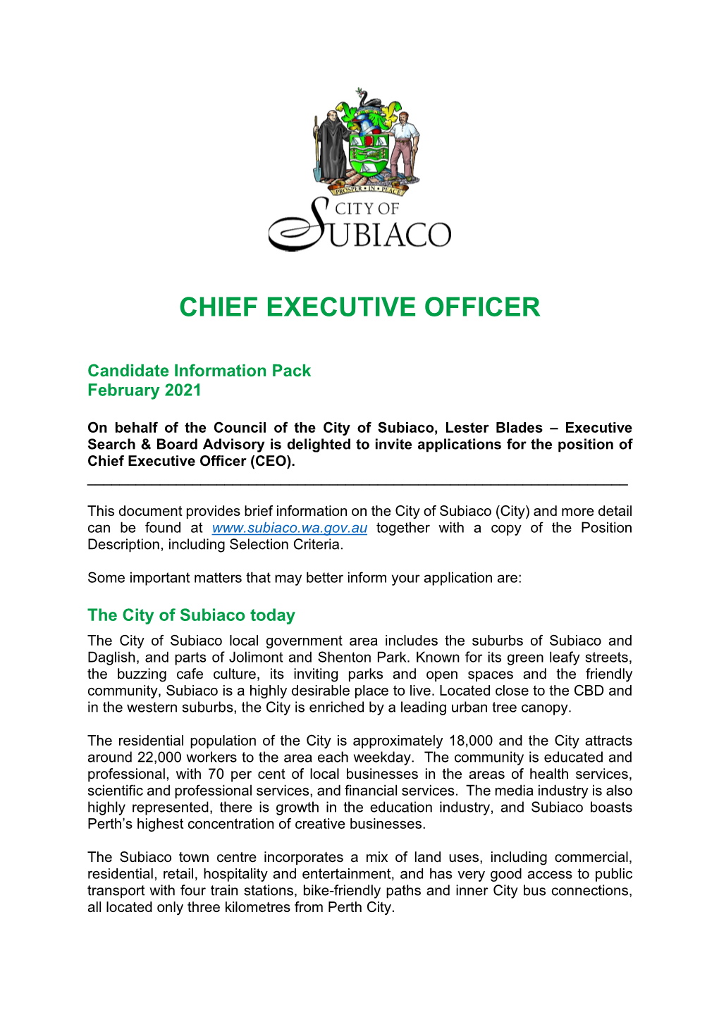 CEO, City of Subiaco