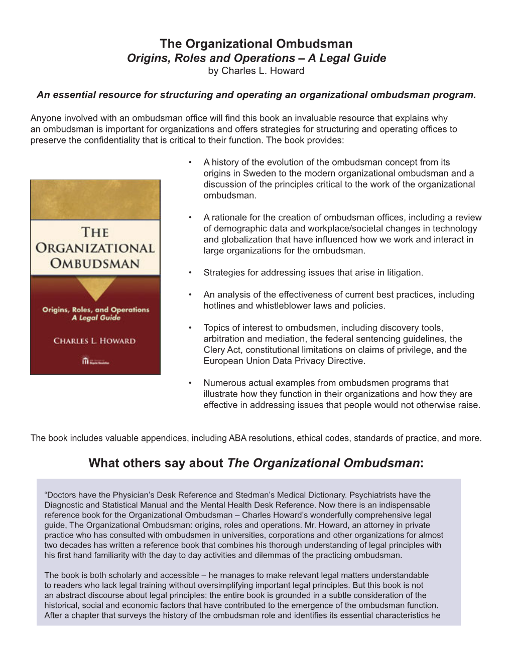 The Organizational Ombudsman by Charles L. Howard