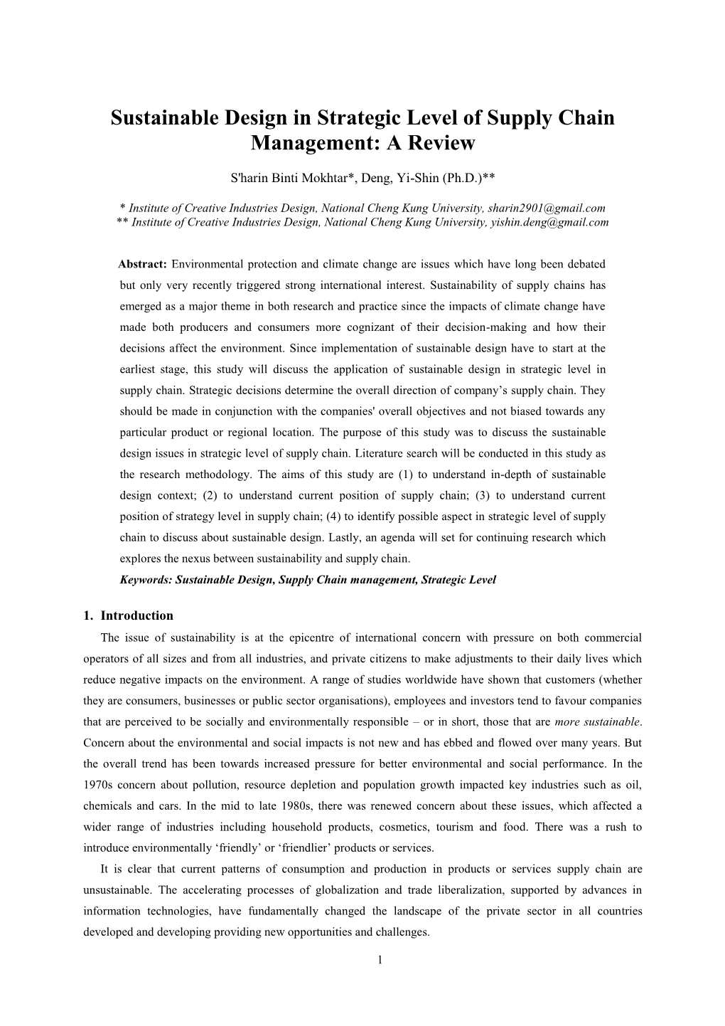 Sustainable Design in Strategic Level of Supply Chain Management: a Review