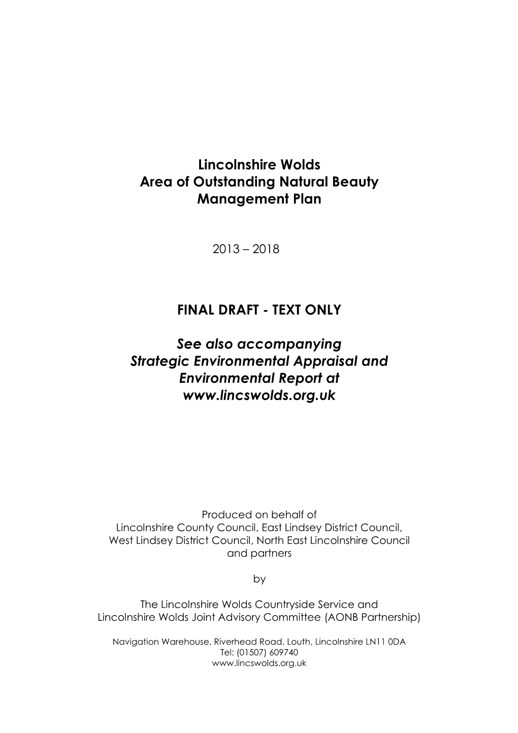 Lincolnshire Wolds Area of Outstanding Natural Beauty Management Plan