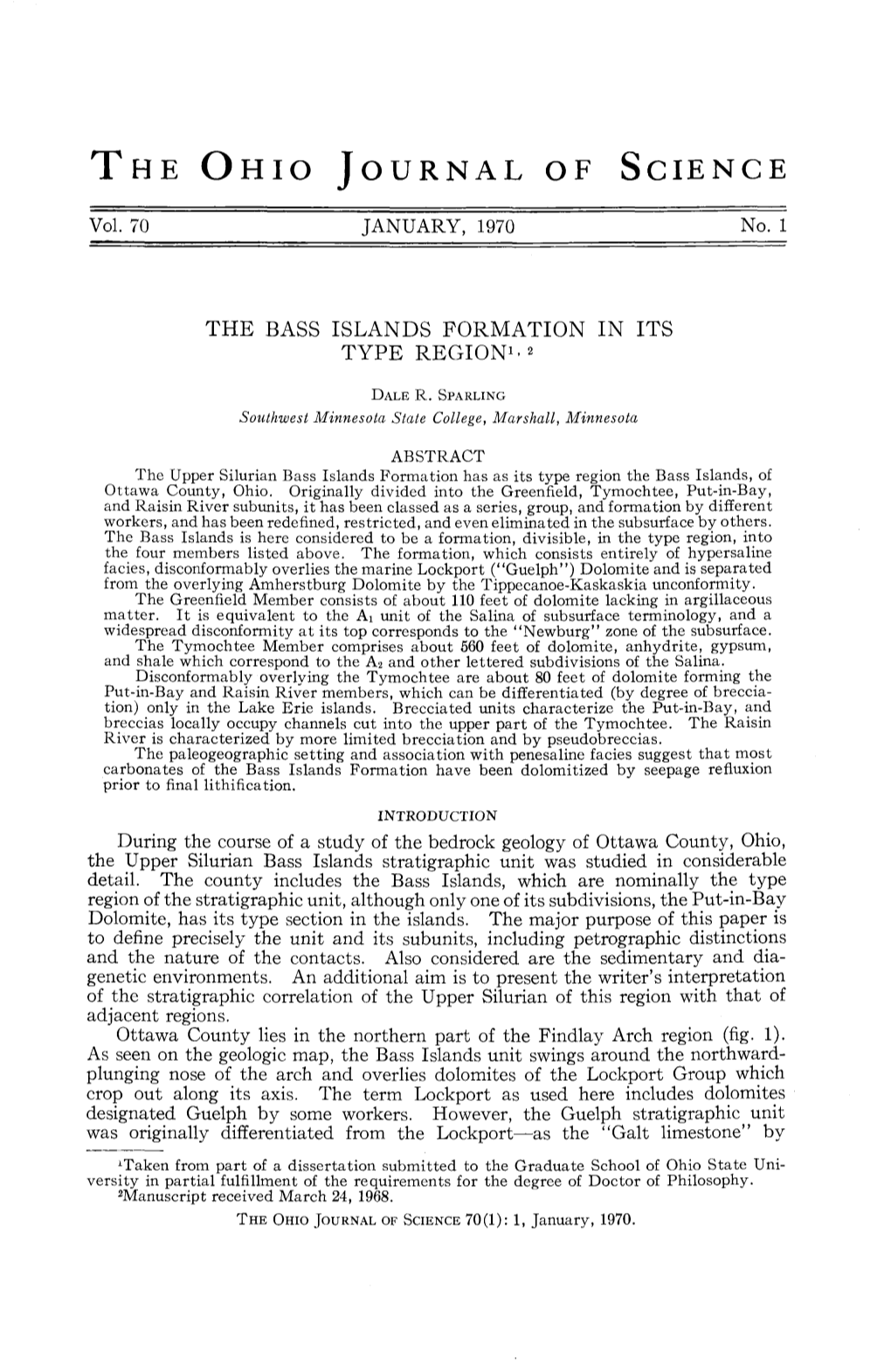 The Bass Islands Formation in Its Type Region1-2