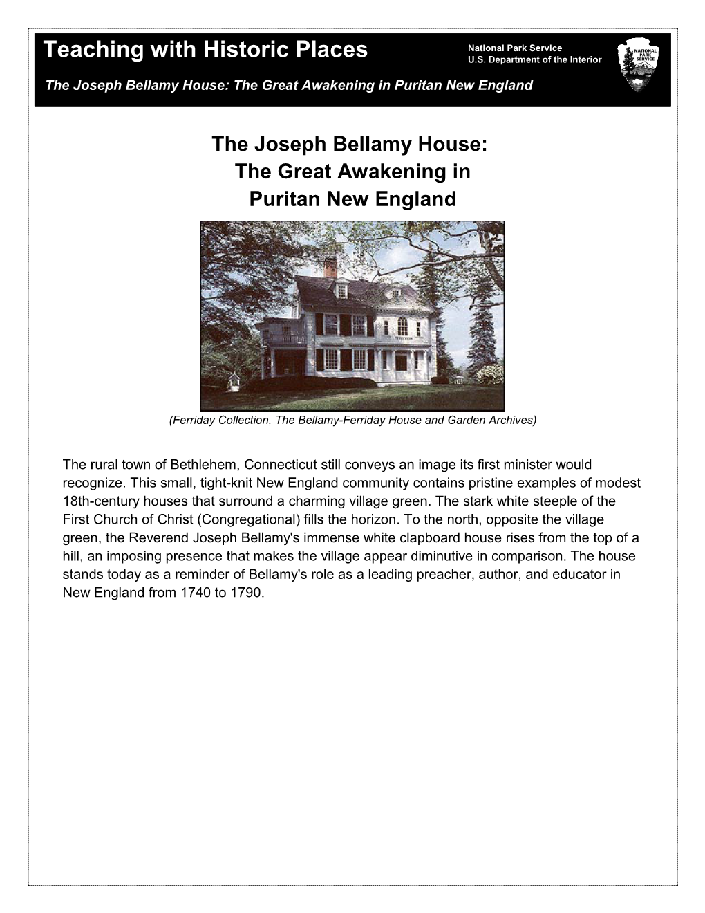 The Joseph Bellamy House: the Great Awakening in Puritan New England