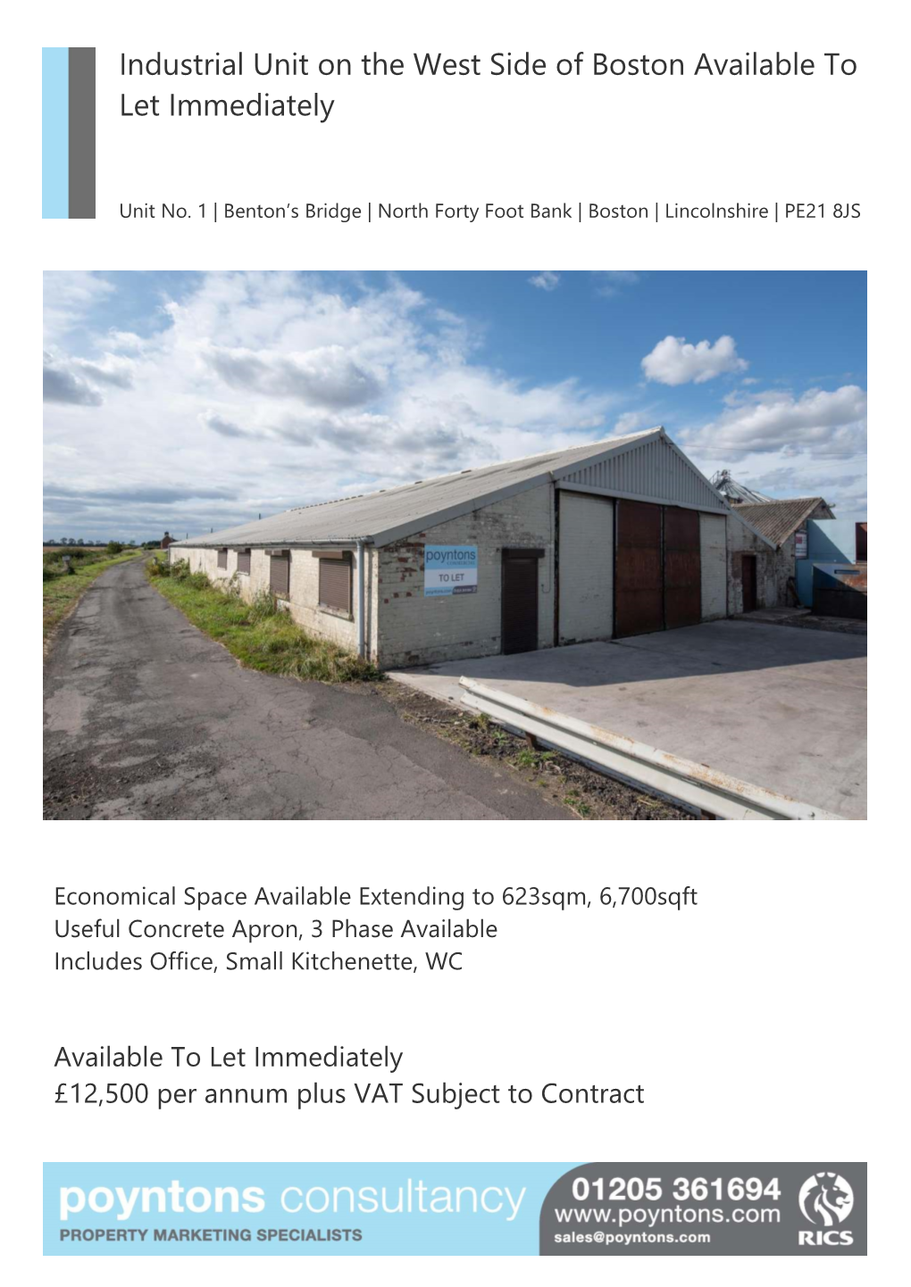 Industrial Unit on the West Side of Boston Available to Let Immediately