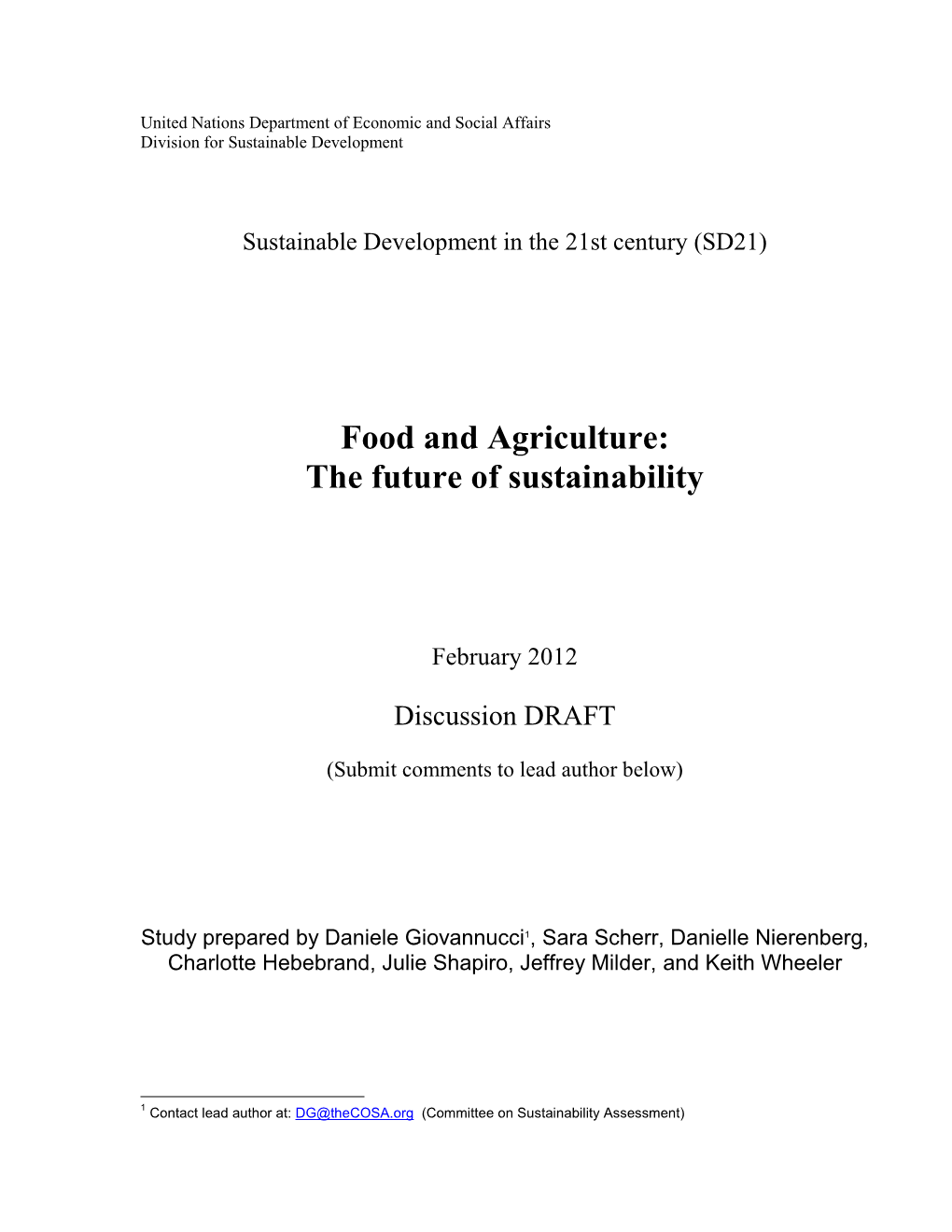 Food and Agriculture: the Future of Sustainability