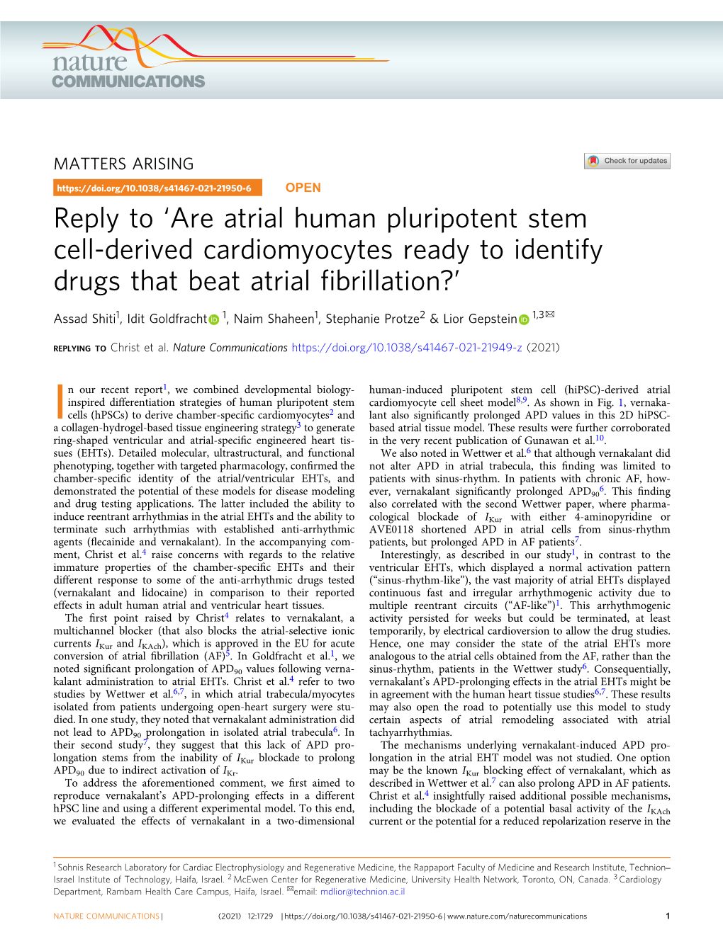 Reply to Â€˜Are Atrial Human Pluripotent Stem Cell-Derived