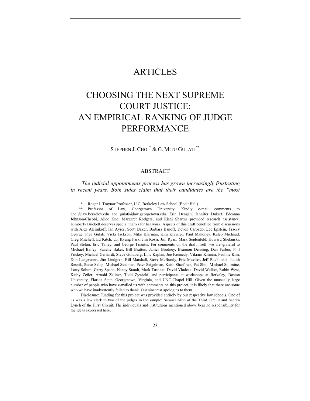 Choosing the Next Supreme Court Justice: an Empirical Ranking of Judge Performance