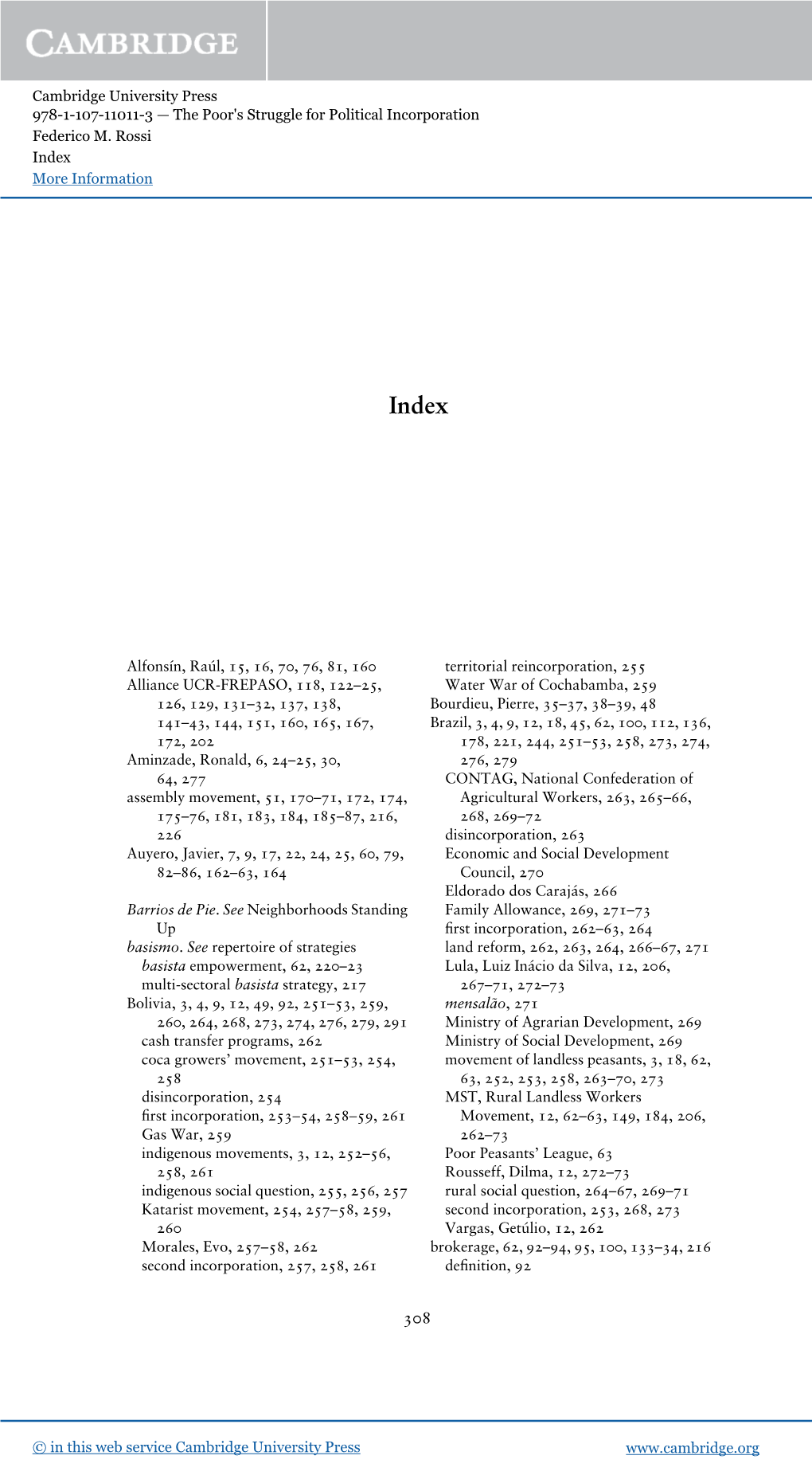 Cambridge University Press 978-1-107-11011-3 — the Poor's Struggle for Political Incorporation Federico M